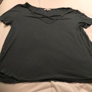 Teal short sleeve criss cross top